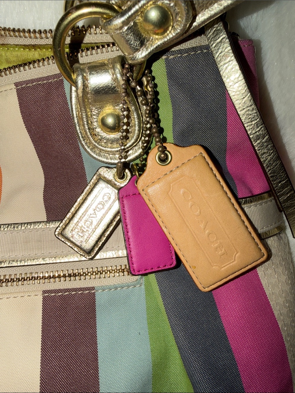 Coach Striped Multicolor Shoulder Bag with Gold Handles 2011 Tag No K1182-19021 - Picture 2 of 14